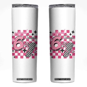 Funny 13th Birthday Official Teenager Skinny Tumbler 6+7 13 Year Old Kids Girls Pink Checkered 67 Meme TS10 White Print Your Wear