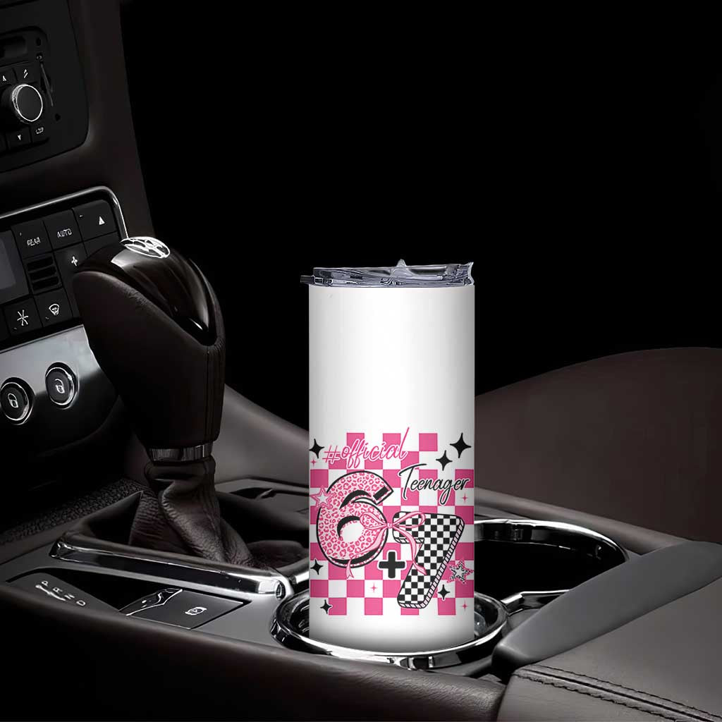Funny 13th Birthday Official Teenager Skinny Tumbler 6+7 13 Year Old Kids Girls Pink Checkered 67 Meme TS10 Print Your Wear