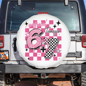 Funny 13th Birthday Official Teenager Spare Tire Cover 6+7 13 Year Old Kids Girls Pink Checkered 67 Meme TS10 No hole White Print Your Wear