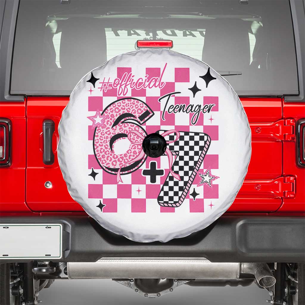 Funny 13th Birthday Official Teenager Spare Tire Cover 6+7 13 Year Old Kids Girls Pink Checkered 67 Meme TS10 White Print Your Wear