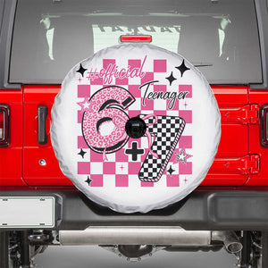 Funny 13th Birthday Official Teenager Spare Tire Cover 6+7 13 Year Old Kids Girls Pink Checkered 67 Meme TS10 White Print Your Wear