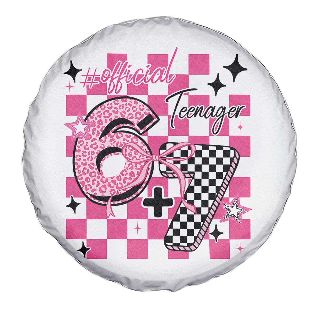 Funny 13th Birthday Official Teenager Spare Tire Cover 6+7 13 Year Old Kids Girls Pink Checkered 67 Meme TS10 Print Your Wear