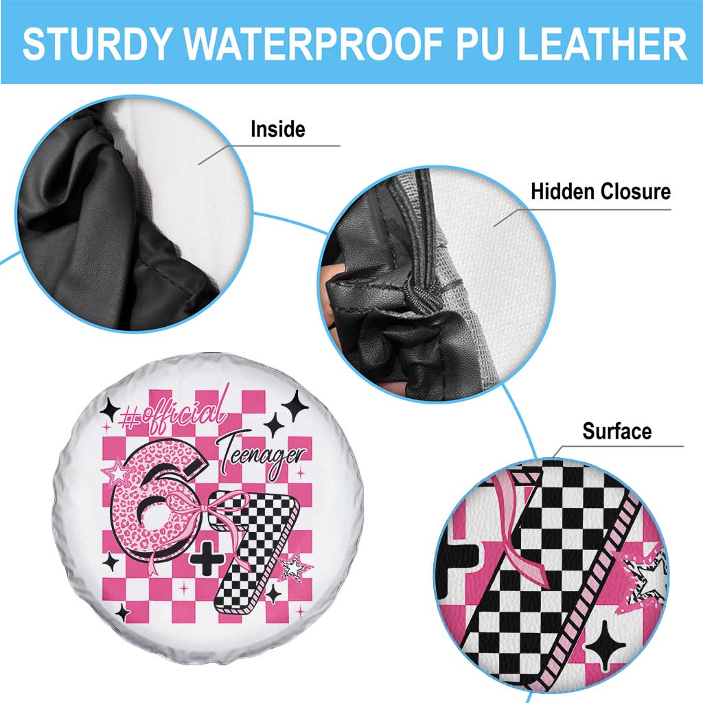 Funny 13th Birthday Official Teenager Spare Tire Cover 6+7 13 Year Old Kids Girls Pink Checkered 67 Meme TS10 Print Your Wear