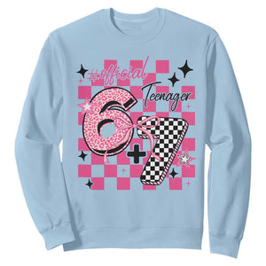 Funny 13th Birthday Official Teenager Sweatshirt 6+7 13 Year Old Kids Girls Pink Checkered 67 Meme TS10 Light Blue Print Your Wear