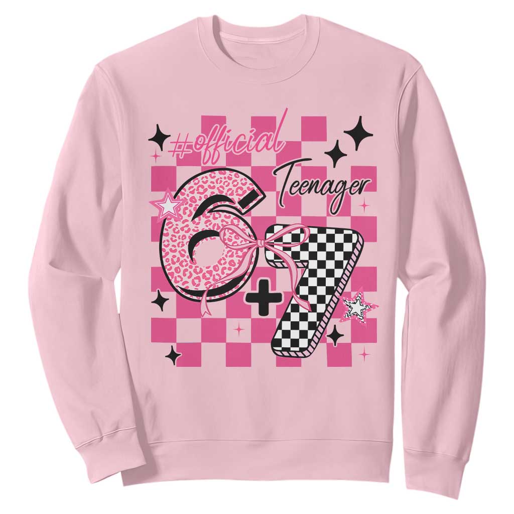 Funny 13th Birthday Official Teenager Sweatshirt 6+7 13 Year Old Kids Girls Pink Checkered 67 Meme TS10 Light Pink Print Your Wear