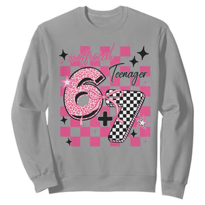 Funny 13th Birthday Official Teenager Sweatshirt 6+7 13 Year Old Kids Girls Pink Checkered 67 Meme TS10 Sport Gray Print Your Wear