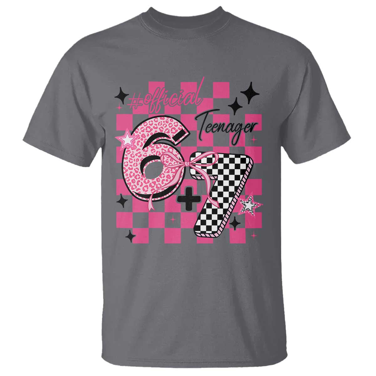 Funny 13th Birthday Official Teenager T Shirt 6+7 13 Year Old Kids Girls Pink Checkered 67 Meme TS10 Charcoal Print Your Wear