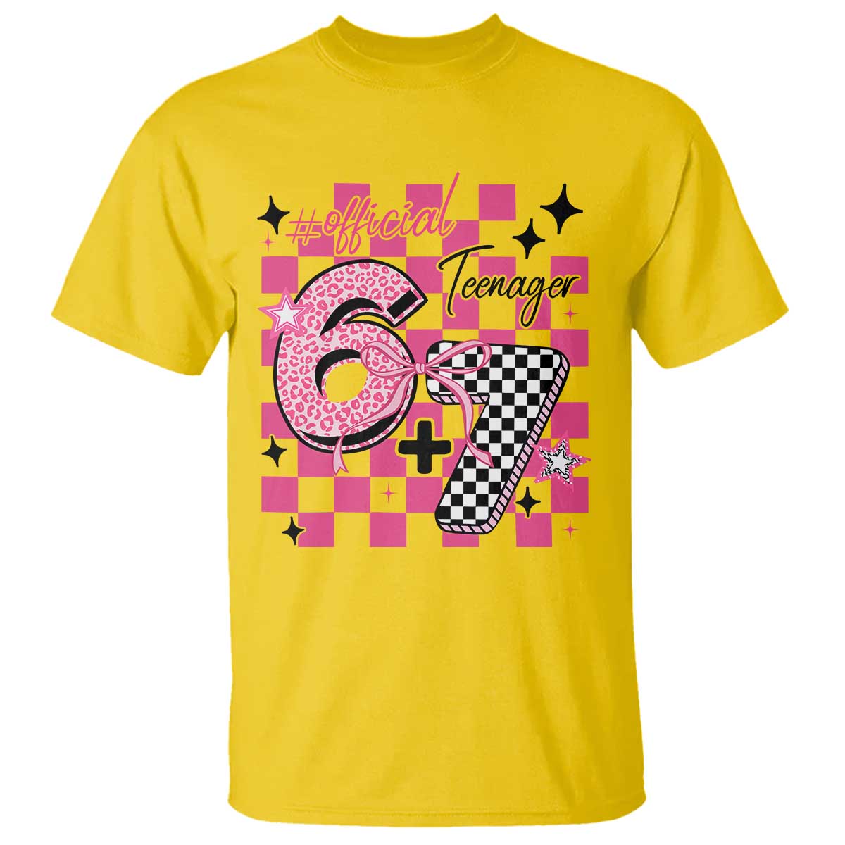 Funny 13th Birthday Official Teenager T Shirt 6+7 13 Year Old Kids Girls Pink Checkered 67 Meme TS10 Daisy Print Your Wear