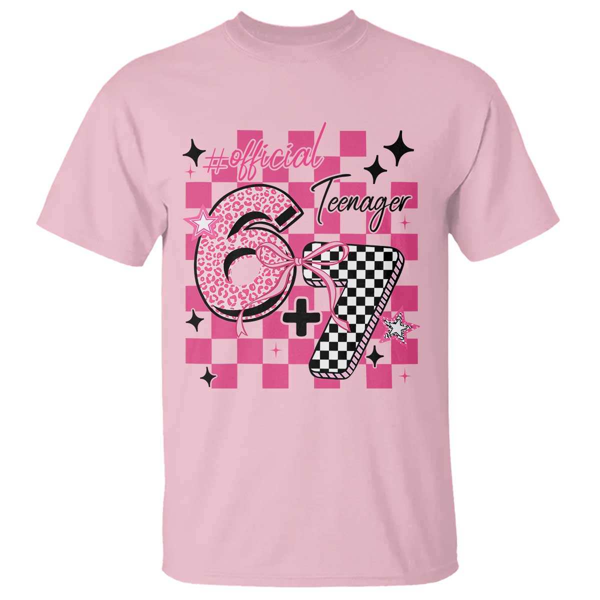 Funny 13th Birthday Official Teenager T Shirt 6+7 13 Year Old Kids Girls Pink Checkered 67 Meme TS10 Light Pink Print Your Wear