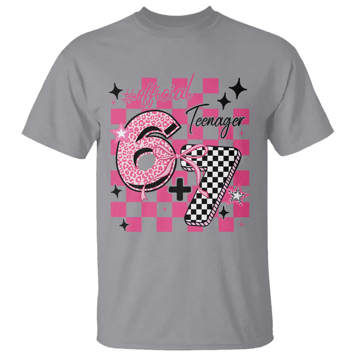 Funny 13th Birthday Official Teenager T Shirt 6+7 13 Year Old Kids Girls Pink Checkered 67 Meme TS10 Sport Gray Print Your Wear