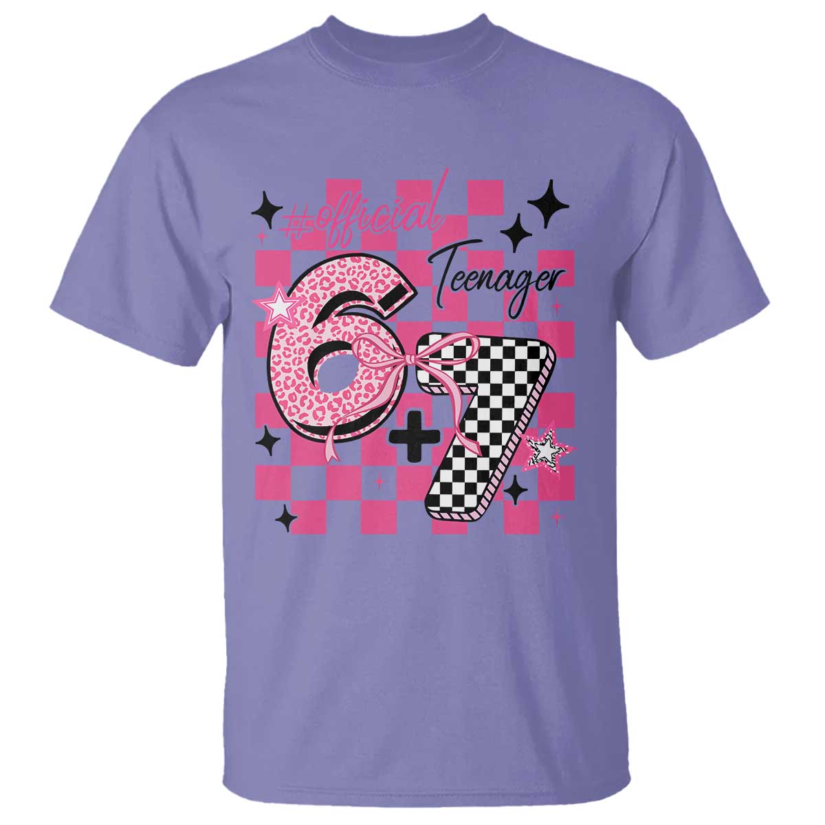 Funny 13th Birthday Official Teenager T Shirt 6+7 13 Year Old Kids Girls Pink Checkered 67 Meme TS10 Violet Print Your Wear