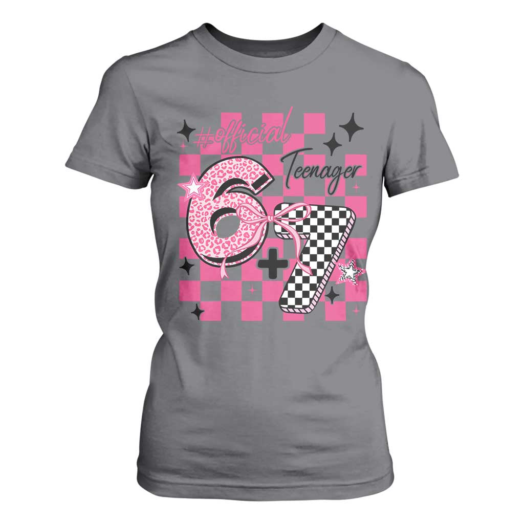 Funny 13th Birthday Official Teenager T Shirt For Women 6+7 13 Year Old Kids Girls Pink Checkered 67 Meme TS10 Charcoal Print Your Wear