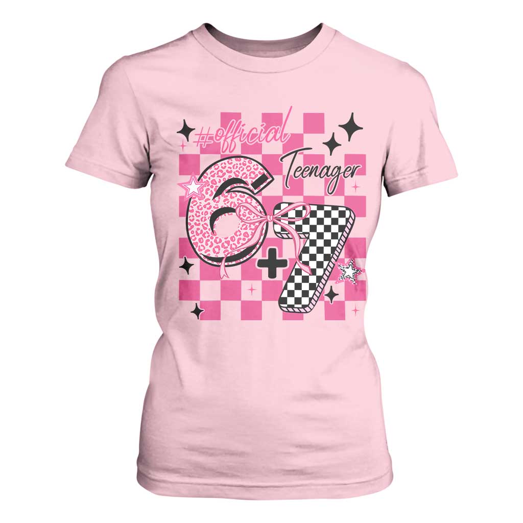 Funny 13th Birthday Official Teenager T Shirt For Women 6+7 13 Year Old Kids Girls Pink Checkered 67 Meme TS10 Light Pink Print Your Wear