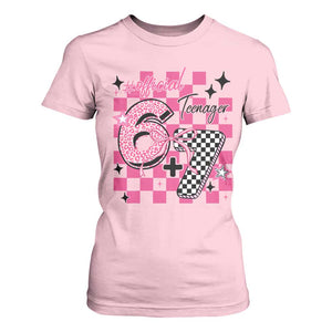 Funny 13th Birthday Official Teenager T Shirt For Women 6+7 13 Year Old Kids Girls Pink Checkered 67 Meme TS10 Light Pink Print Your Wear