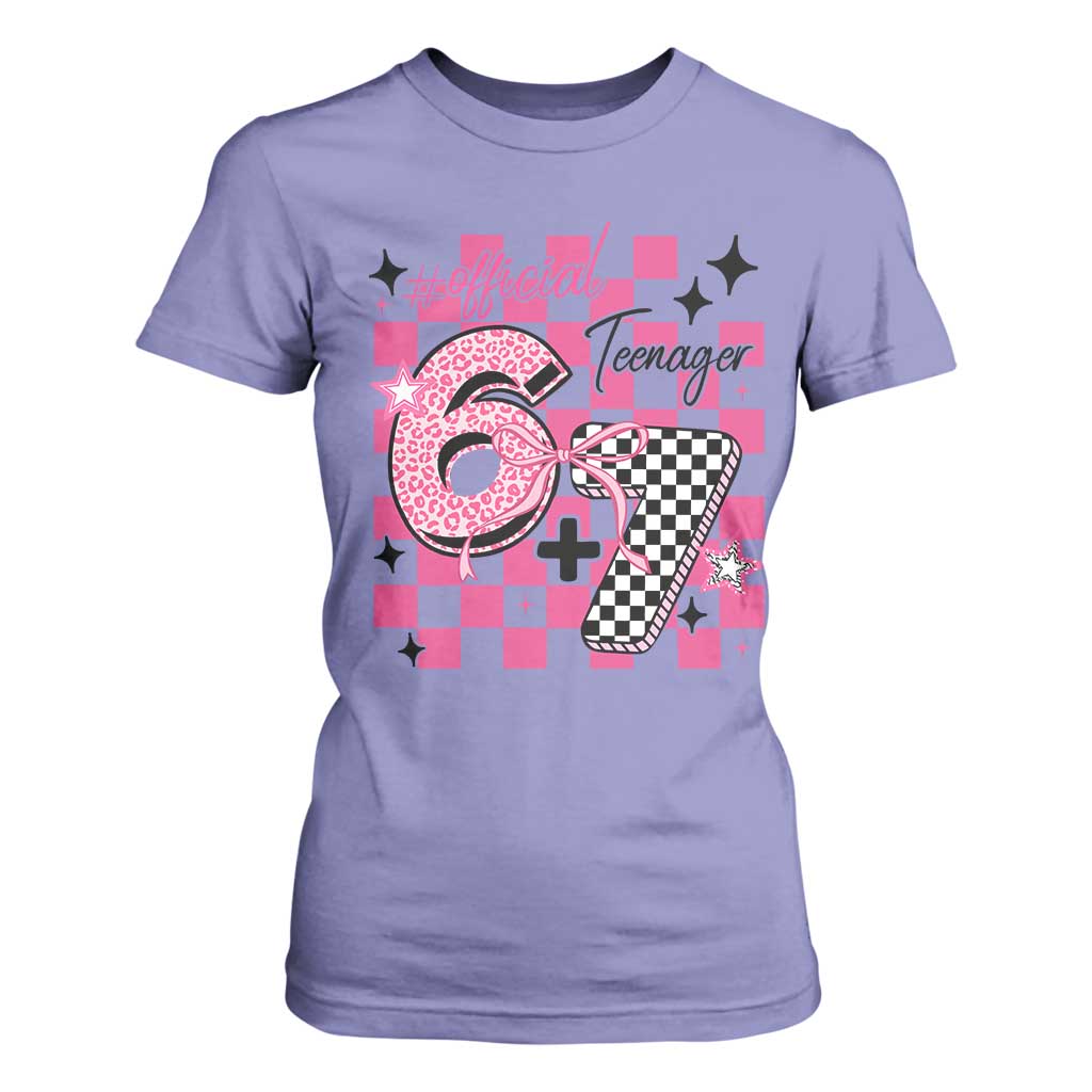 Funny 13th Birthday Official Teenager T Shirt For Women 6+7 13 Year Old Kids Girls Pink Checkered 67 Meme TS10 Violet Print Your Wear