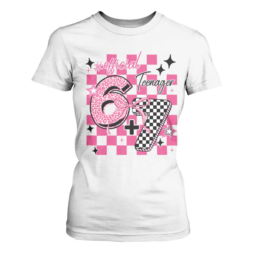 Funny 13th Birthday Official Teenager T Shirt For Women 6+7 13 Year Old Kids Girls Pink Checkered 67 Meme TS10 White Print Your Wear