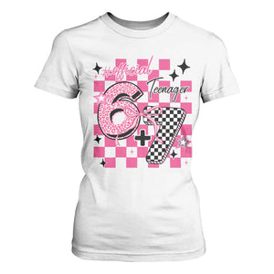 Funny 13th Birthday Official Teenager T Shirt For Women 6+7 13 Year Old Kids Girls Pink Checkered 67 Meme TS10 White Print Your Wear