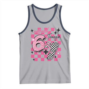 Funny 13th Birthday Official Teenager Tank Top 6+7 13 Year Old Kids Girls Pink Checkered 67 Meme TS10 Athletic Heather Navy Print Your Wear