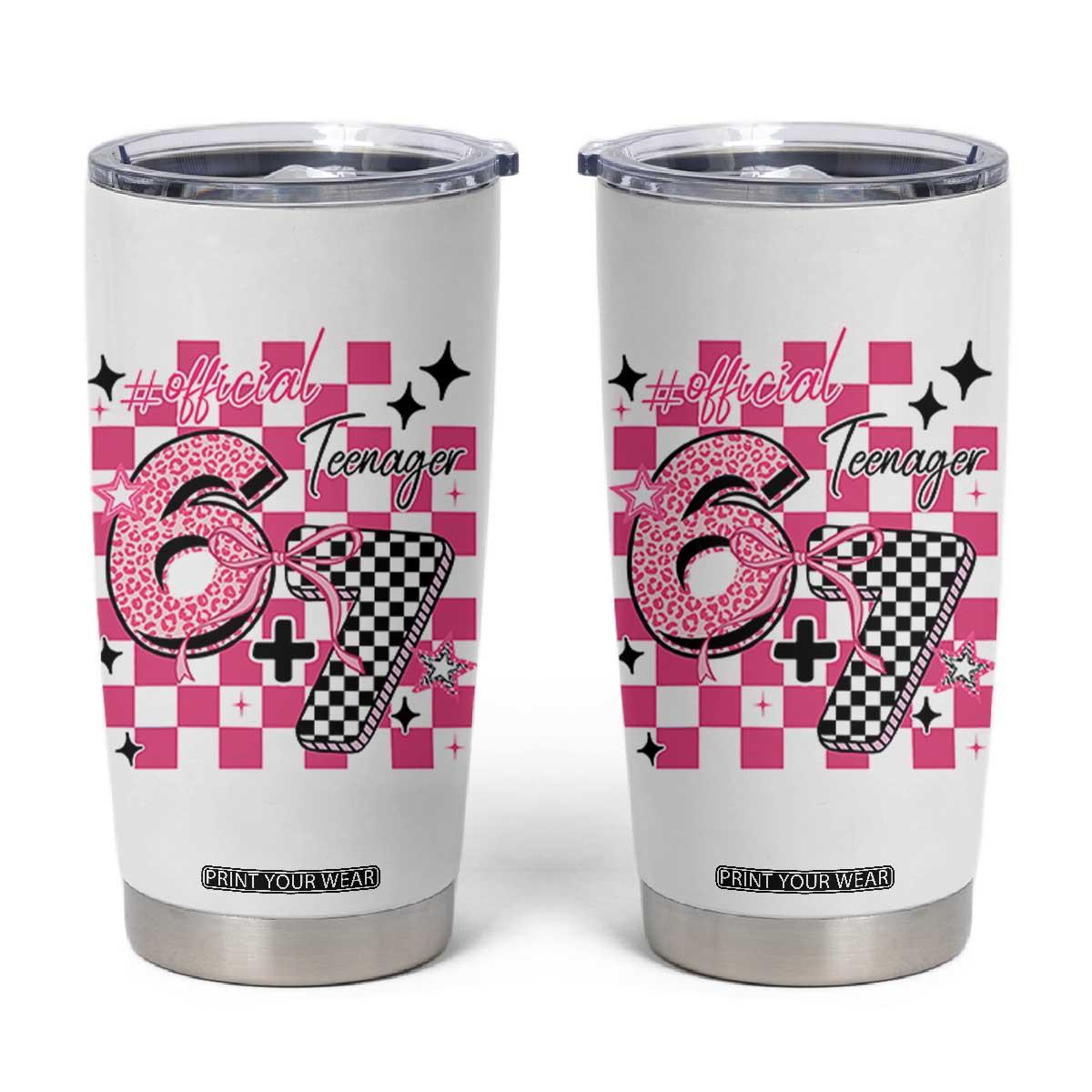 Funny 13th Birthday Official Teenager Tumbler Cup 6+7 13 Year Old Kids Girls Pink Checkered 67 Meme TS10 White Print Your Wear