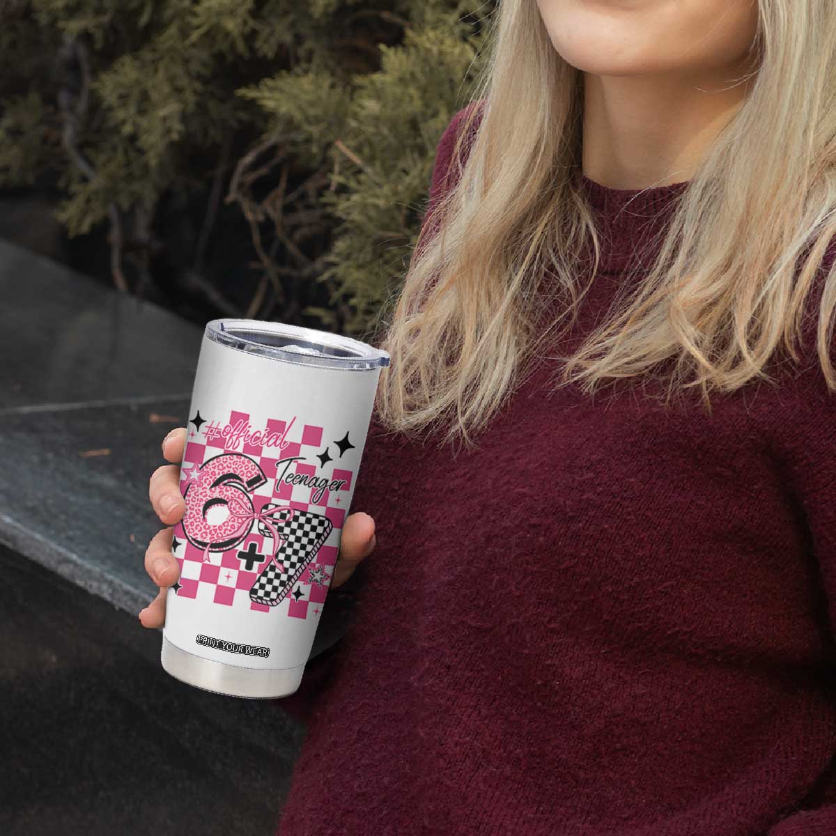 Funny 13th Birthday Official Teenager Tumbler Cup 6+7 13 Year Old Kids Girls Pink Checkered 67 Meme TS10 Print Your Wear