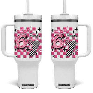 Funny 13th Birthday Official Teenager Tumbler With Handle 6+7 13 Year Old Kids Girls Pink Checkered 67 Meme TS10 One Size: 40 oz White Print Your Wear