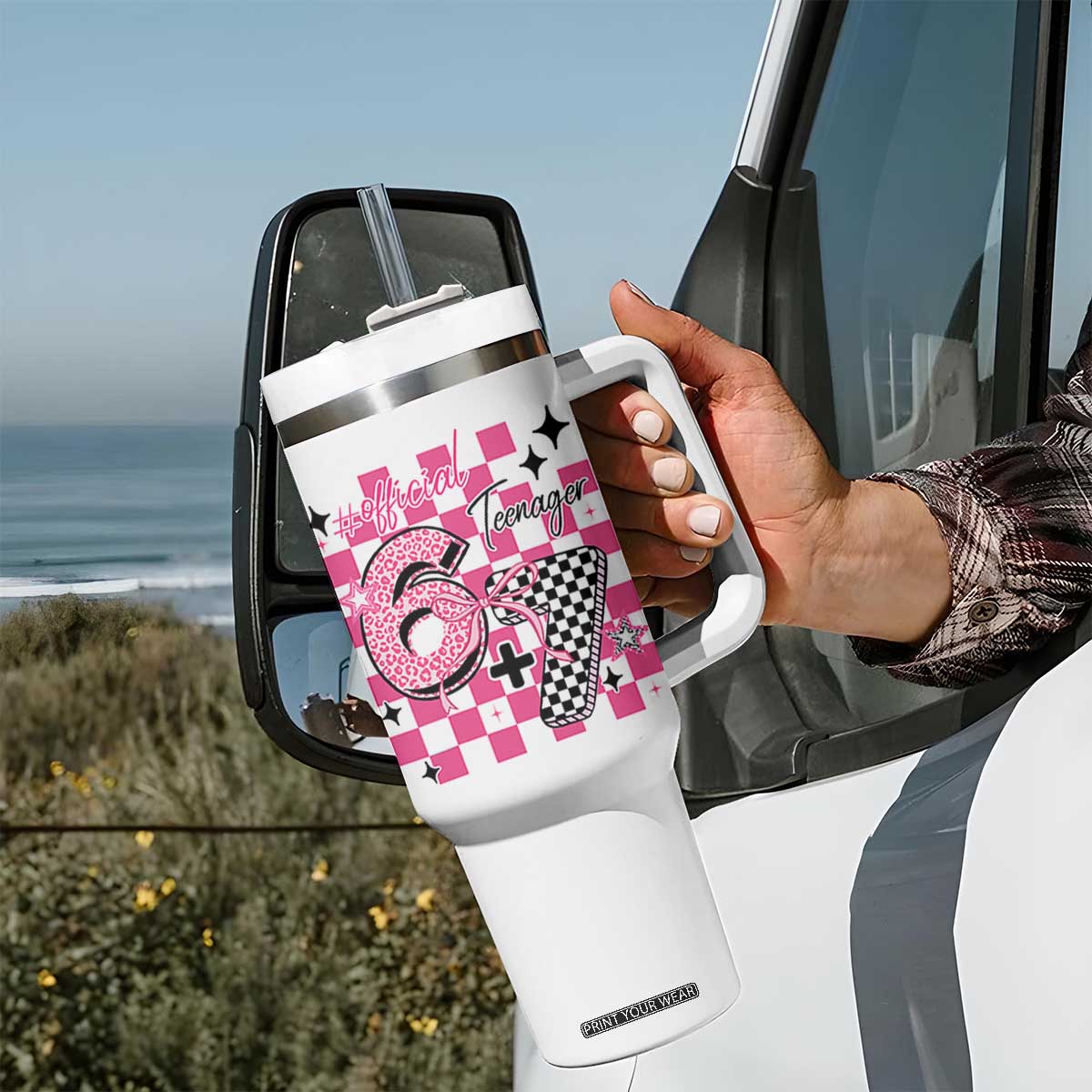 Funny 13th Birthday Official Teenager Tumbler With Handle 6+7 13 Year Old Kids Girls Pink Checkered 67 Meme TS10 Print Your Wear