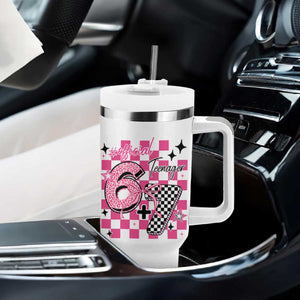 Funny 13th Birthday Official Teenager Tumbler With Handle 6+7 13 Year Old Kids Girls Pink Checkered 67 Meme TS10 Print Your Wear