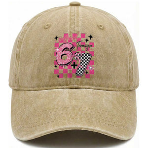 Funny 13th Birthday Official Teenager Washed Cotton Baseball Cap 6+7 13 Year Old Kids Girls Pink Checkered 67 Meme