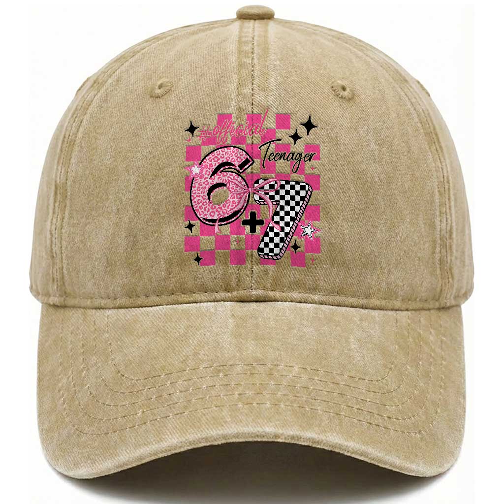 Funny 13th Birthday Official Teenager Washed Cotton Baseball Cap 6+7 13 Year Old Kids Girls Pink Checkered 67 Meme