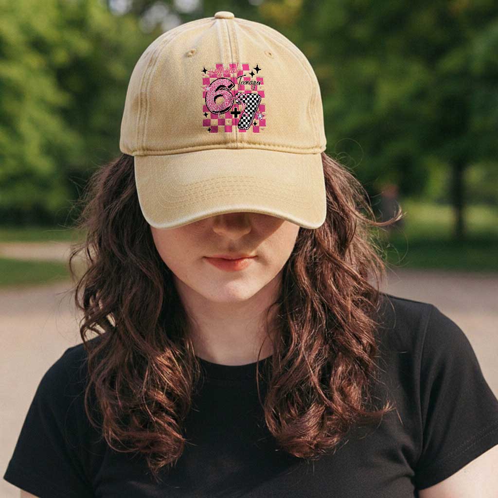Funny 13th Birthday Official Teenager Washed Cotton Baseball Cap 6+7 13 Year Old Kids Girls Pink Checkered 67 Meme
