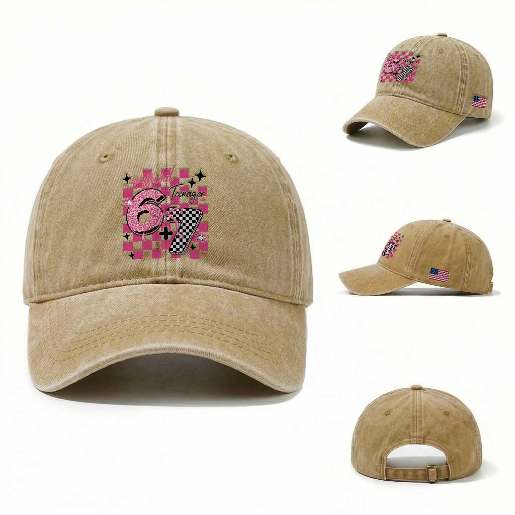 Funny 13th Birthday Official Teenager Washed Cotton Baseball Cap 6+7 13 Year Old Kids Girls Pink Checkered 67 Meme