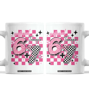 Funny 13th Birthday Official Teenager Coffee Mug 6+7 13 Year Old Kids Girls Pink Checkered 67 Meme TS10 White Print Your Wear
