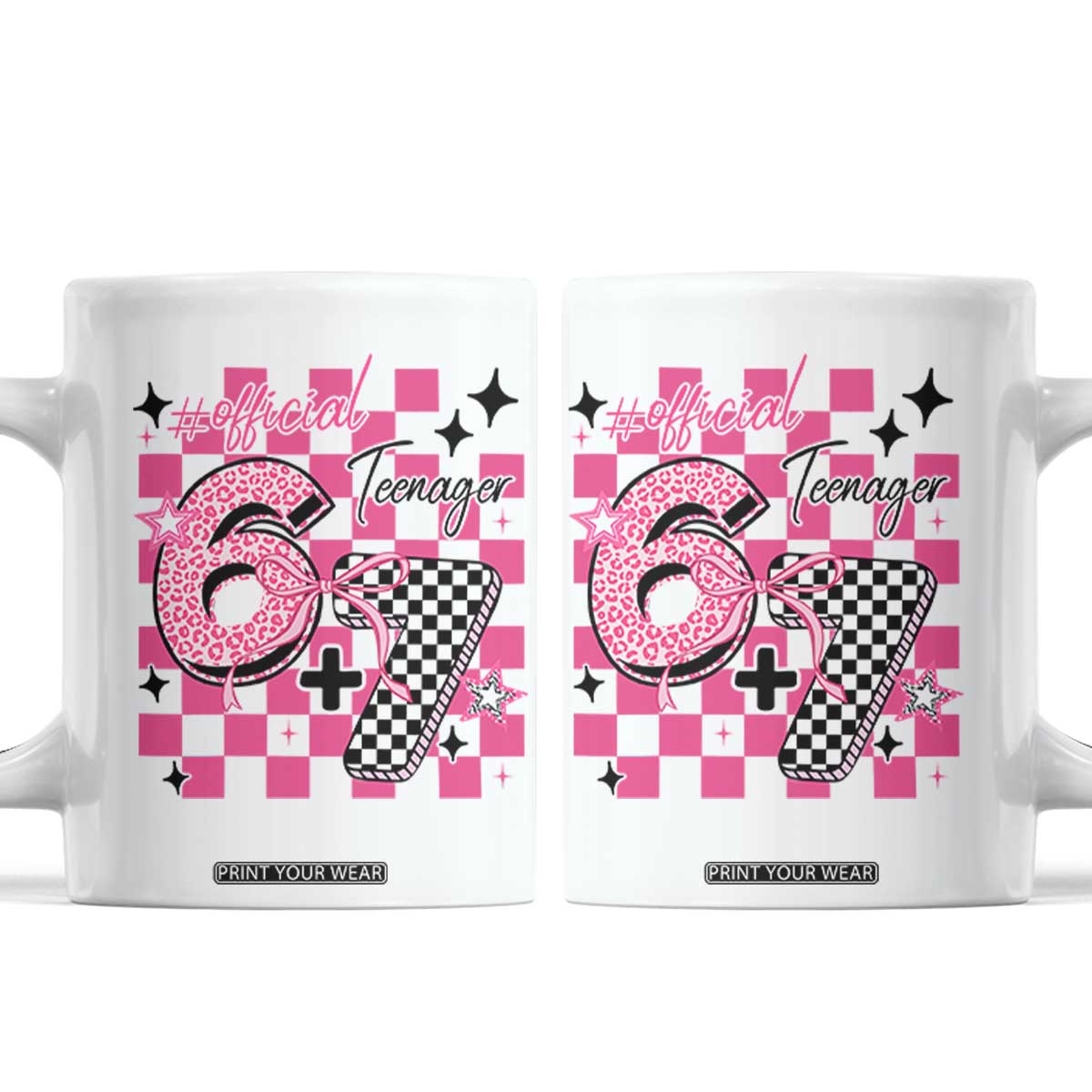 Funny 13th Birthday Official Teenager Coffee Mug 6+7 13 Year Old Kids Girls Pink Checkered 67 Meme TS10 White Print Your Wear