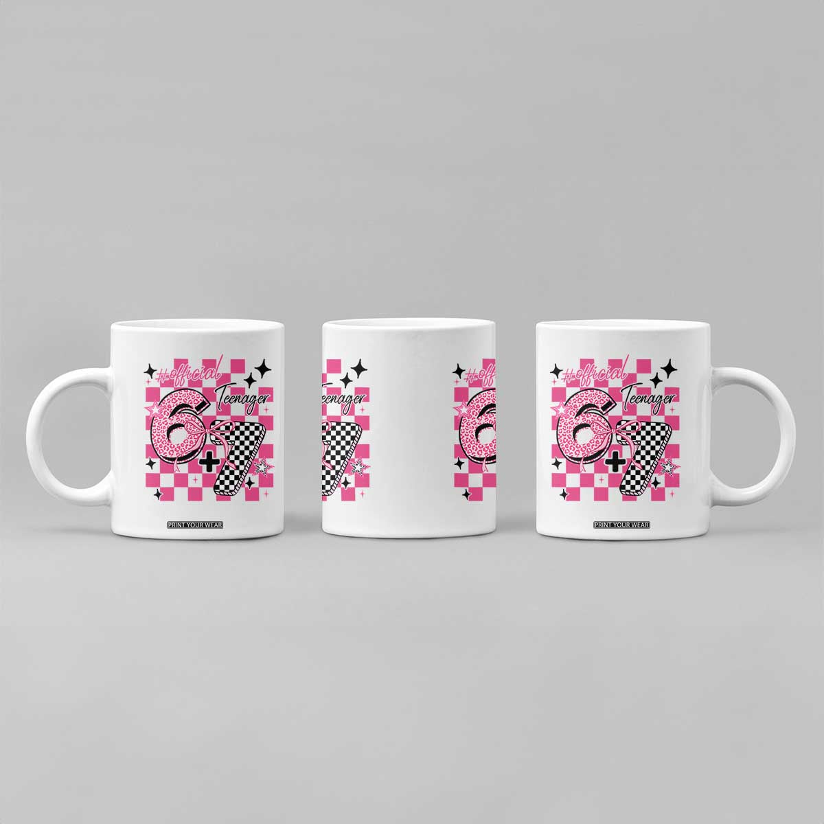 Funny 13th Birthday Official Teenager Coffee Mug 6+7 13 Year Old Kids Girls Pink Checkered 67 Meme TS10 Print Your Wear