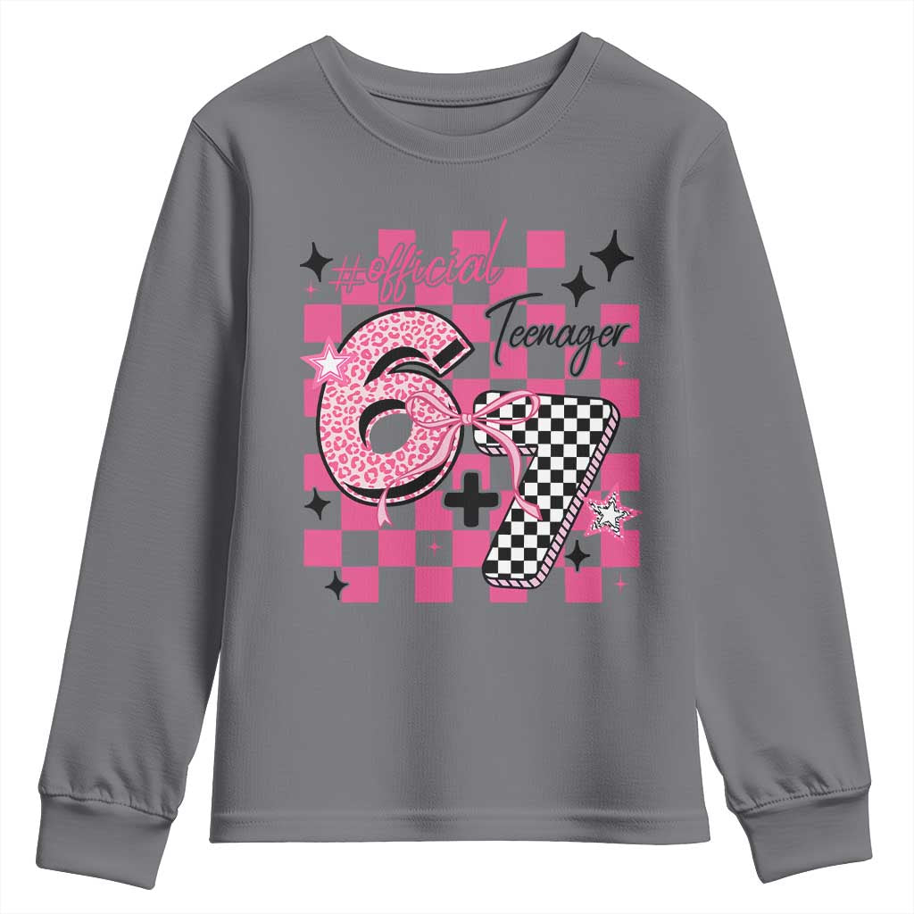 Funny 13th Birthday Official Teenager Youth Sweatshirt 6+7 13 Year Old Kids Girls Pink Checkered 67 Meme TS10 Charcoal Print Your Wear