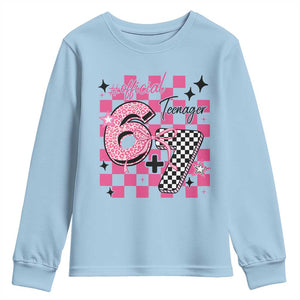 Funny 13th Birthday Official Teenager Youth Sweatshirt 6+7 13 Year Old Kids Girls Pink Checkered 67 Meme TS10 Light Blue Print Your Wear