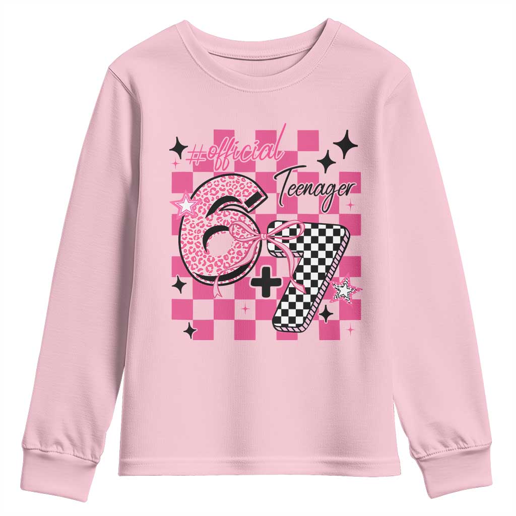 Funny 13th Birthday Official Teenager Youth Sweatshirt 6+7 13 Year Old Kids Girls Pink Checkered 67 Meme TS10 Light Pink Print Your Wear