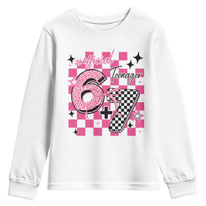 Funny 13th Birthday Official Teenager Youth Sweatshirt 6+7 13 Year Old Kids Girls Pink Checkered 67 Meme TS10 White Print Your Wear