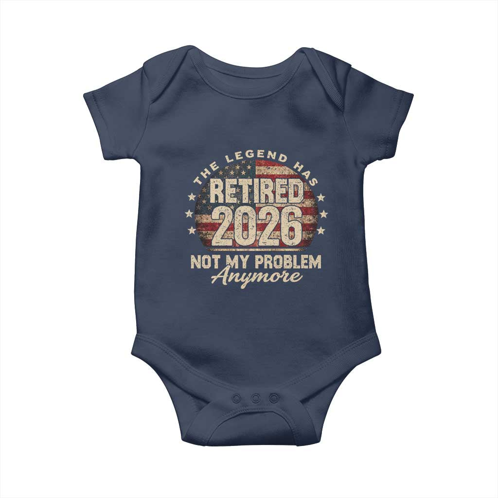 The Legend Has Retired 2026 Baby Onesie Funny Retirement USA Flag TS10 Navy Print Your Wear