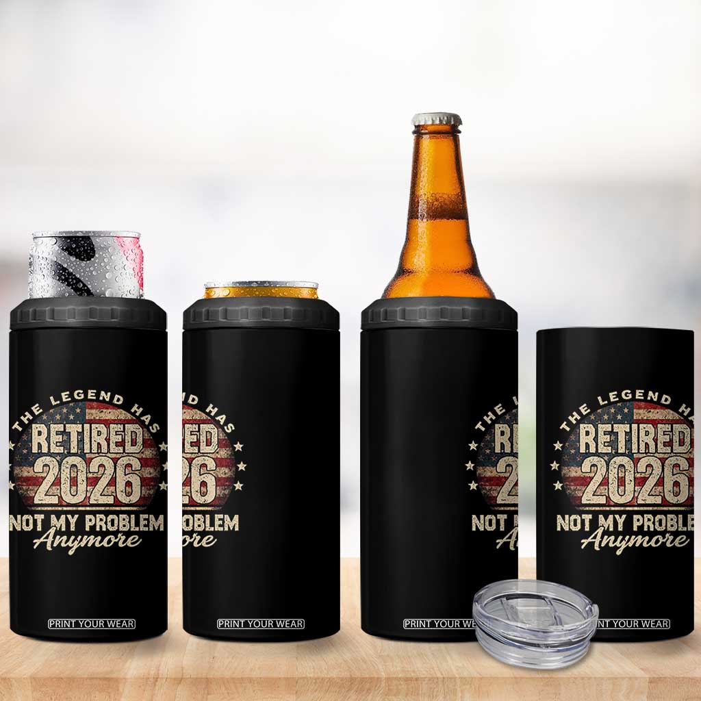 The Legend Has Retired 2026 4 in 1 Can Cooler Tumbler Funny Retirement USA Flag TS10 Print Your Wear