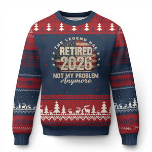 The Legend Has Retired 2026 Ugly Christmas Sweater Funny Retirement USA Flag TS10 Navy Red Print Your Wear