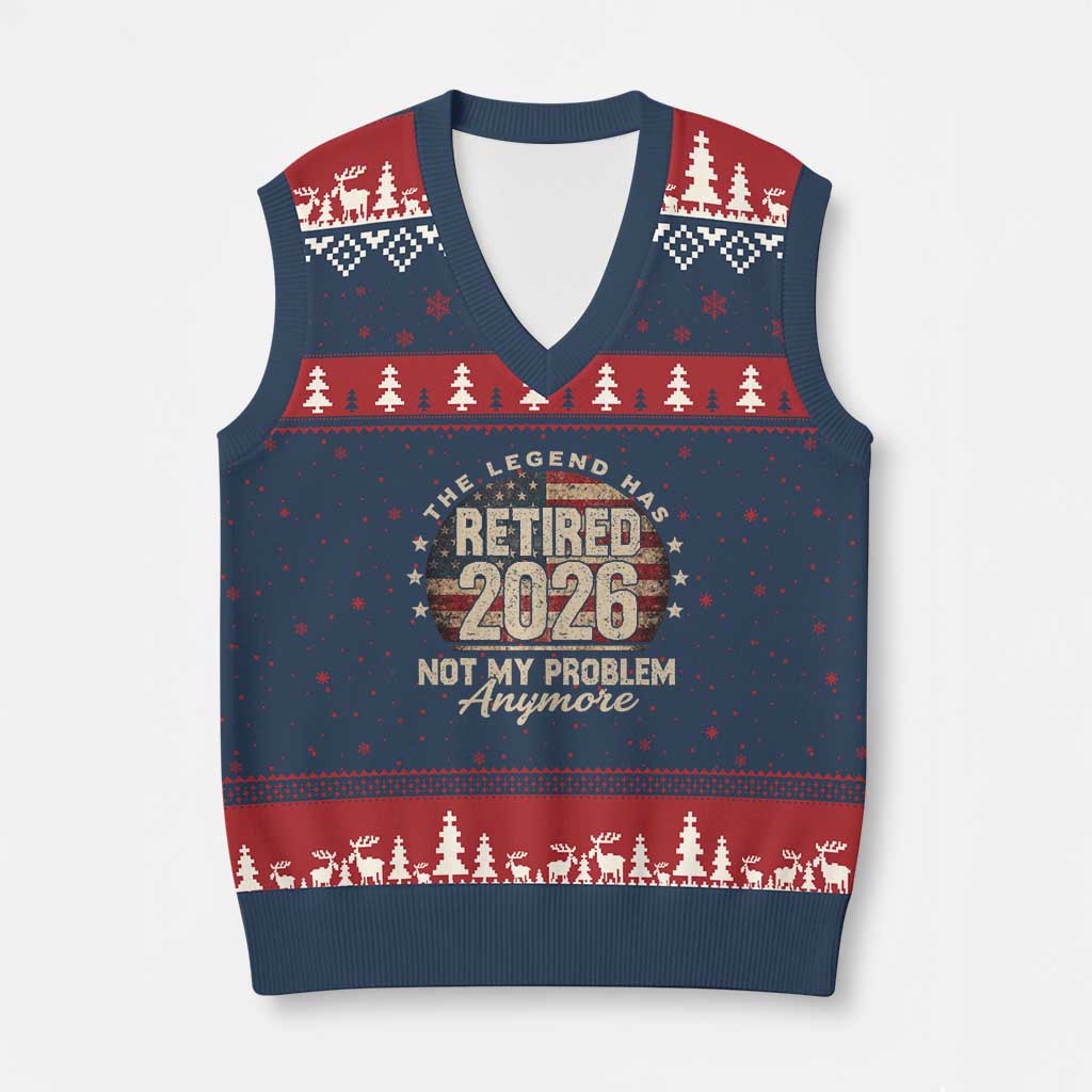 The Legend Has Retired 2026 V-Neck Knit Sweater Vest Funny Retirement USA Flag TS10 Navy Red Print Your Wear
