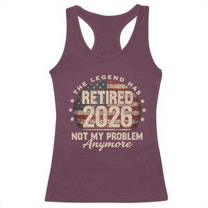 The Legend Has Retired 2026 Racerback Tank Top Funny Retirement USA Flag TS10 Maroon Print Your Wear