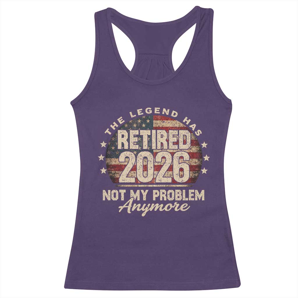 The Legend Has Retired 2026 Racerback Tank Top Funny Retirement USA Flag TS10 Purple Print Your Wear