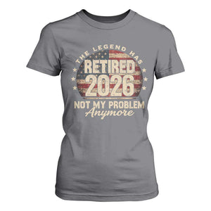 The Legend Has Retired 2026 T Shirt For Women Funny Retirement USA Flag TS10 Charcoal Print Your Wear