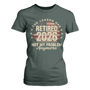 The Legend Has Retired 2026 T Shirt For Women Funny Retirement USA Flag TS10 Dark Forest Green Print Your Wear