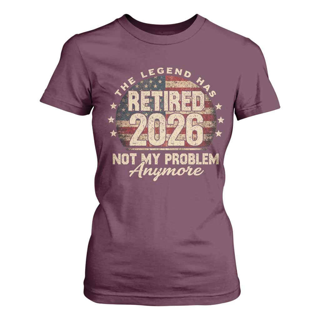 The Legend Has Retired 2026 T Shirt For Women Funny Retirement USA Flag TS10 Maroon Print Your Wear