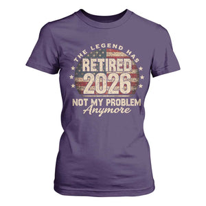 The Legend Has Retired 2026 T Shirt For Women Funny Retirement USA Flag TS10 Purple Print Your Wear