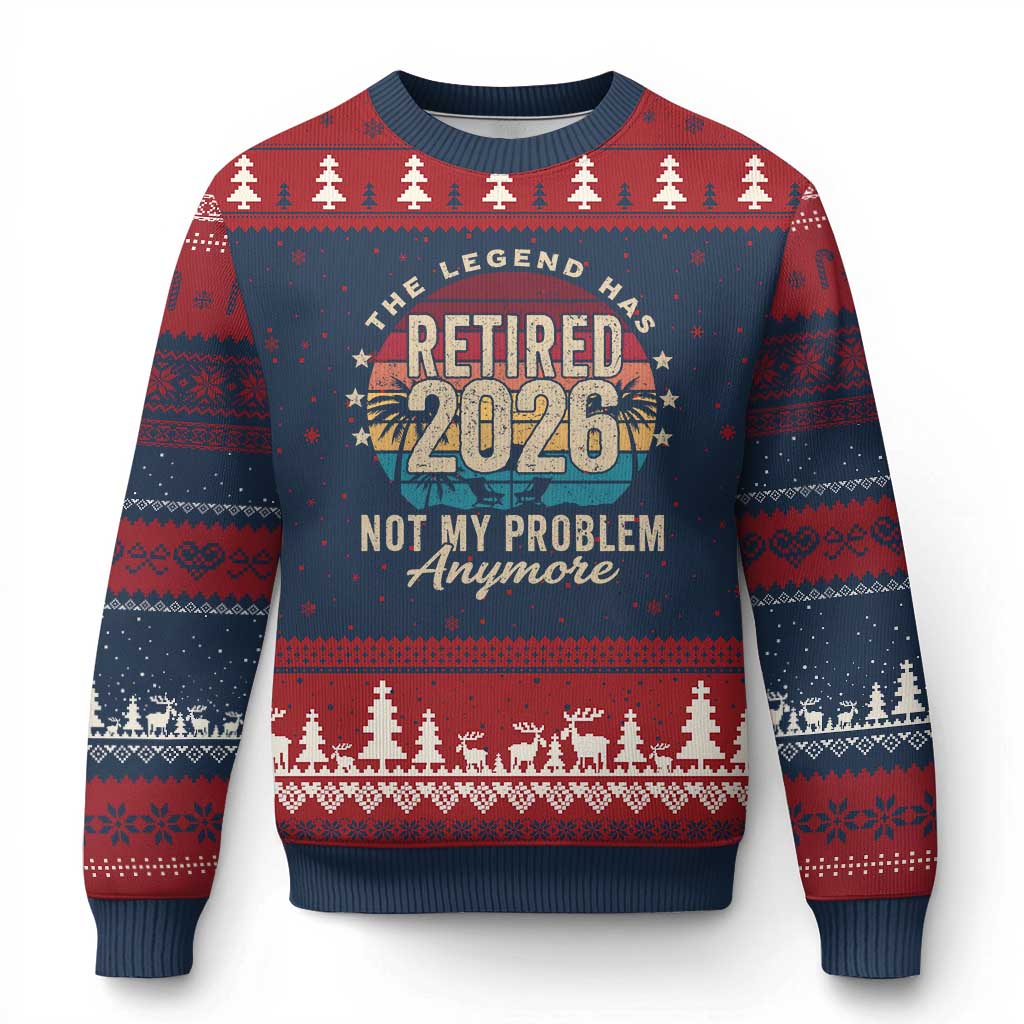 The Legend Has Retired 2026 Ugly Christmas Sweater Retro Funny Retirement TS10 Navy Red Print Your Wear