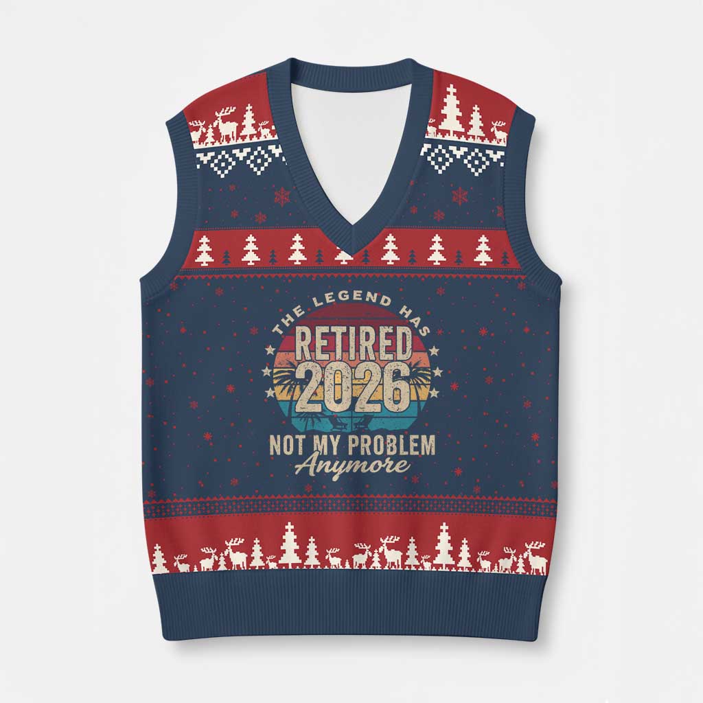 The Legend Has Retired 2026 V-Neck Knit Sweater Vest Retro Funny Retirement TS10 Navy Red Print Your Wear